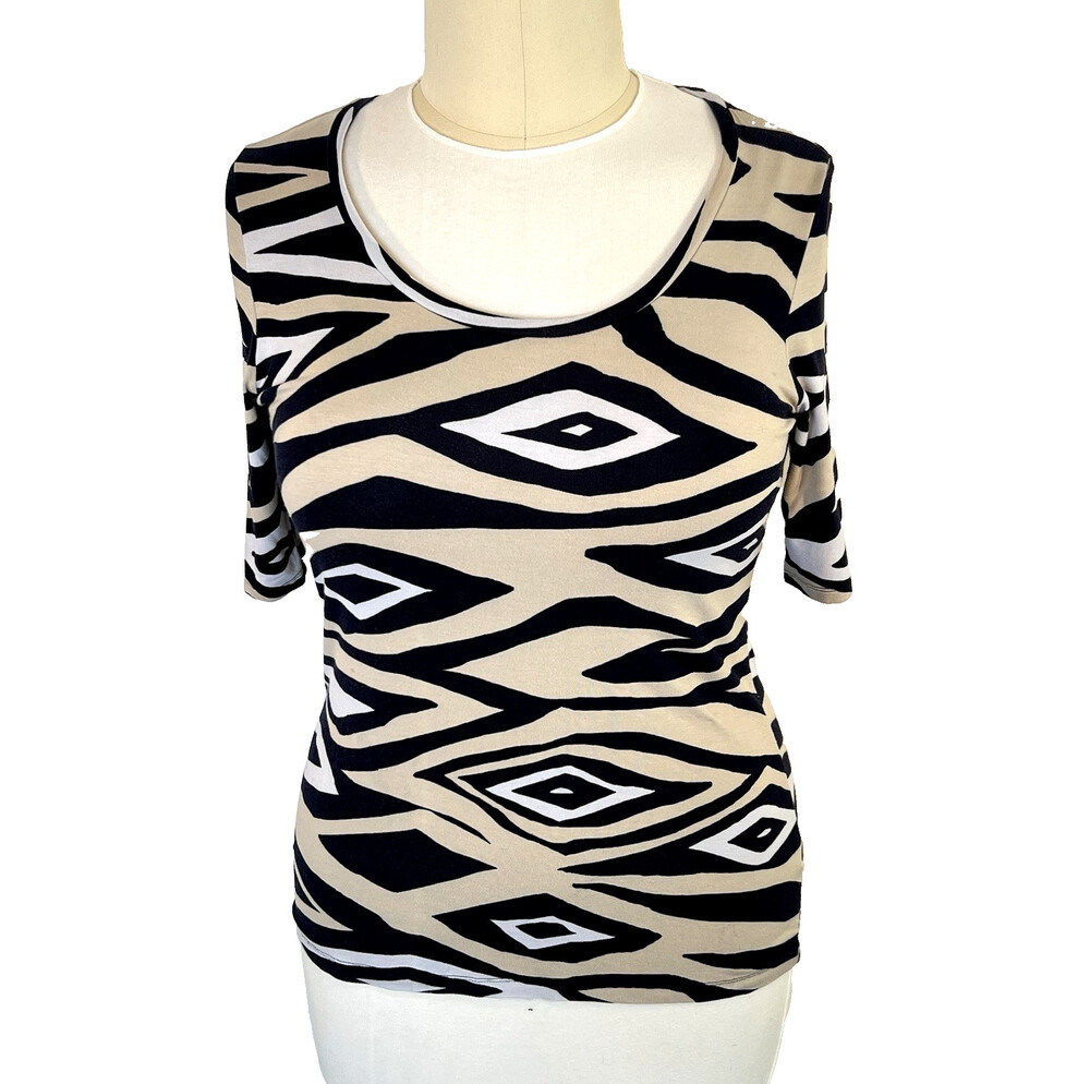 Banana Republic - Women's L Top Stretch Short Sleeve Diamond Ikat Print